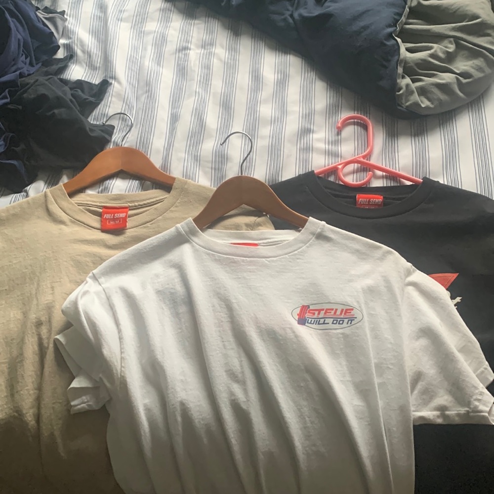 3 fullsend Steve will do it shirts, along with a Steve will do it flag